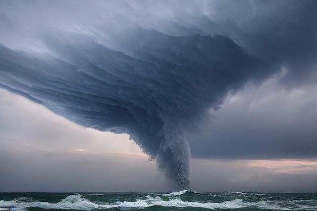 Tornade puissante s'élevant de la mer