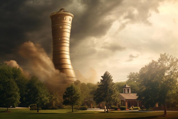 Photo une tornade s'approche d'un point de repère ou d'un monument historique