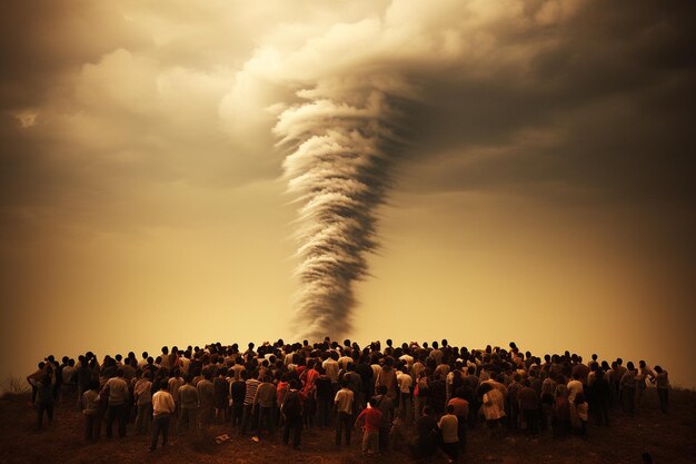 Photo une tornade se forme près d'un groupe de participants à la conférence.