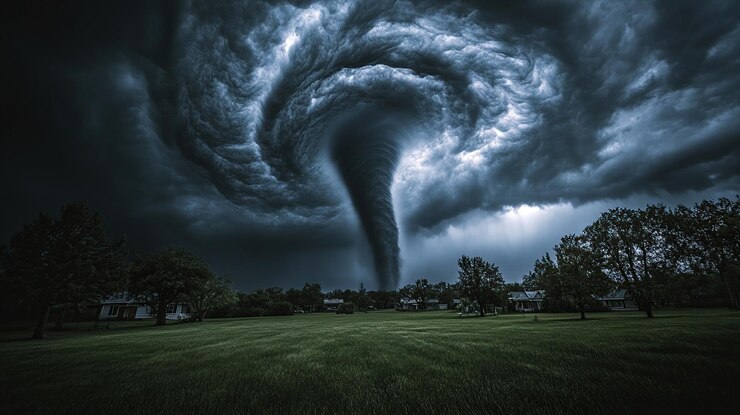 Photo une tornade spectaculaire se forme dans un ciel orageux.