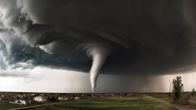 Tornado destructeur entonnoir cataclysme naturel catastrophe phénomène atmosphérique arrière-plan poussiéreux IA