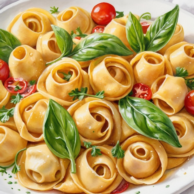 tortellini italien avec des légumes frais et des pâtes sur blanc