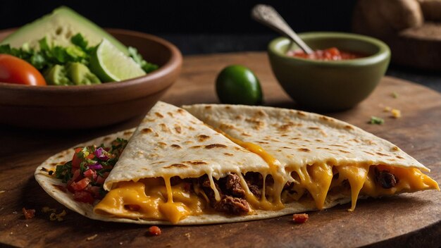 une tortilla avec un côté de laitue et d'avocat