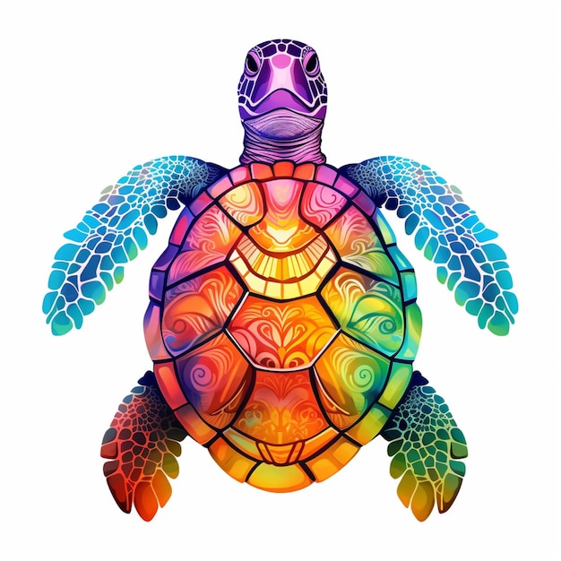 une tortue aux couleurs vives avec une carapace à motifs sur le dos ai générative