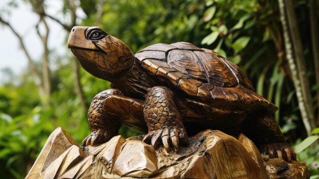 Une tortue de bois perchée sur un tronc