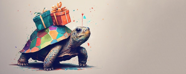 Une Tortue Avec Un Cadeau Sur Le Dos