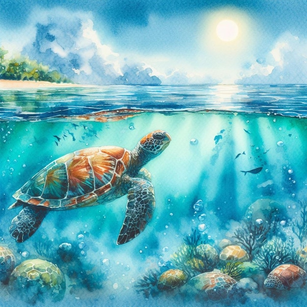 une tortue dans la mer