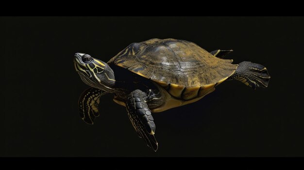 Photo la tortue à dos plat sur un fond noir massif