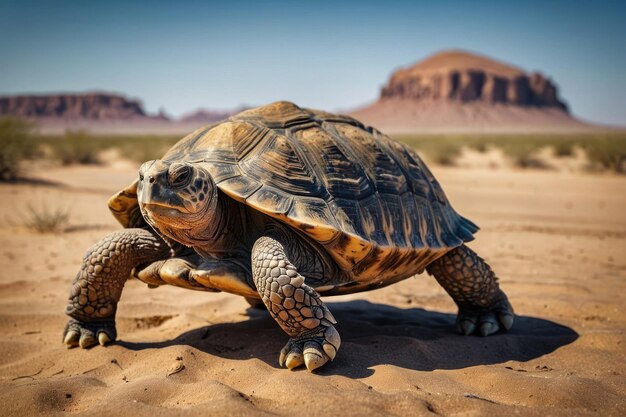 Photo tortue du désert dans un paysage sablonneux avec des rochers