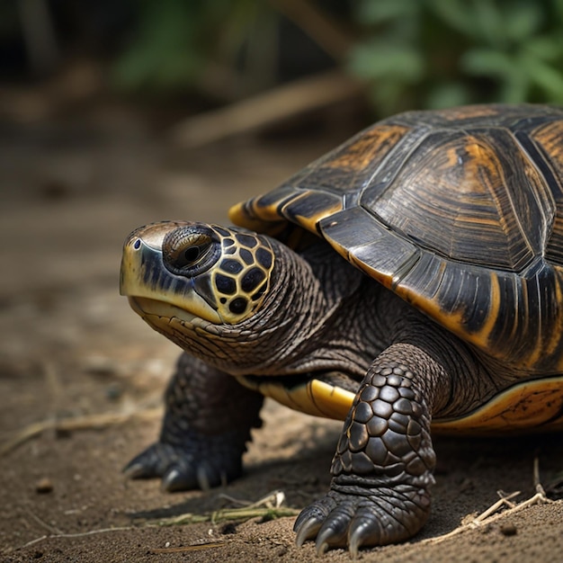 Photo une tortue est assise sur le sol dans la saleté