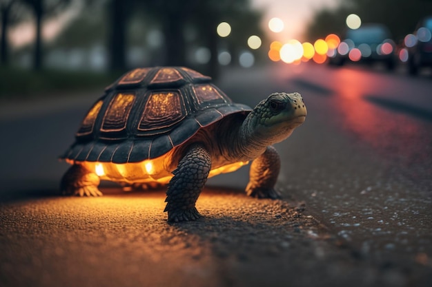 Une tortue avec une lumière dessus