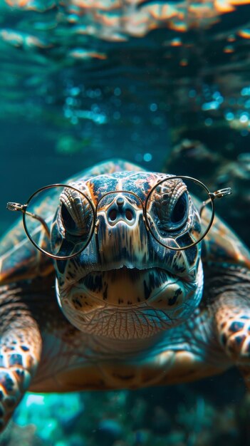 La tortue à lunettes nage dans l'eau