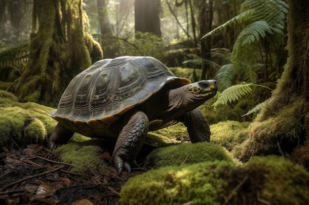 Tortue majestueuse dans une forêt tropicale luxuriante IA générative