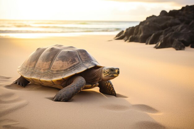 Tortue marchant sur une plage