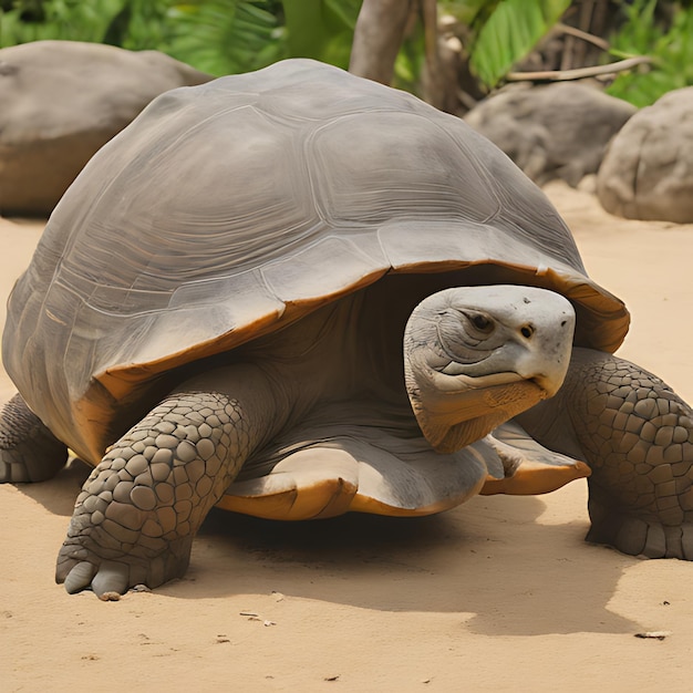 une tortue marche sur un sentier de terre