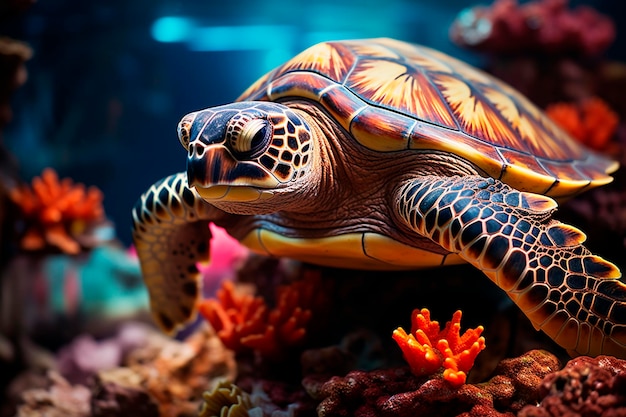 Tortue marine dans l'aquarium