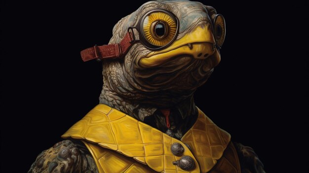 Photo une tortue avec un masque jaune sur le visage