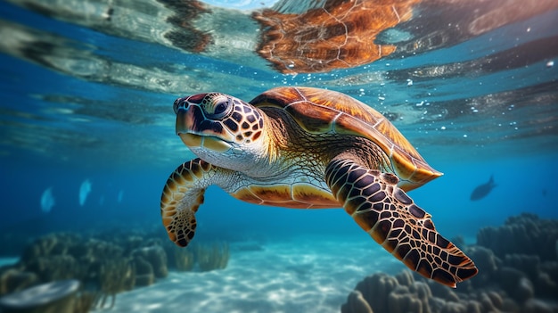 Tortue de mer dans l'eau eau claire