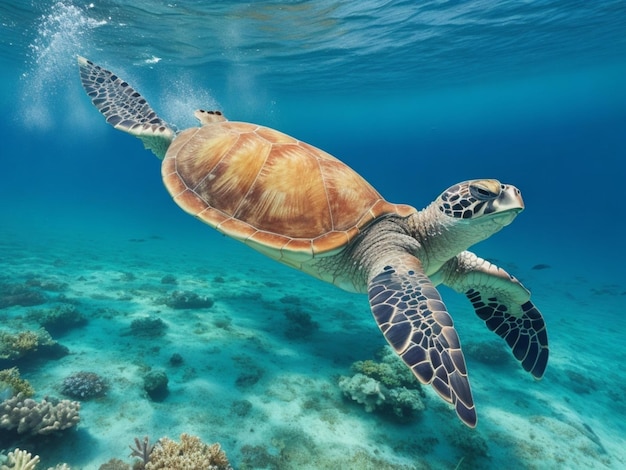 Tortue de mer glissant à travers le récif