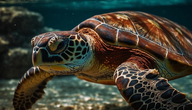 Tortue de mer lente nageant dans les eaux tropicales générée par l'IA