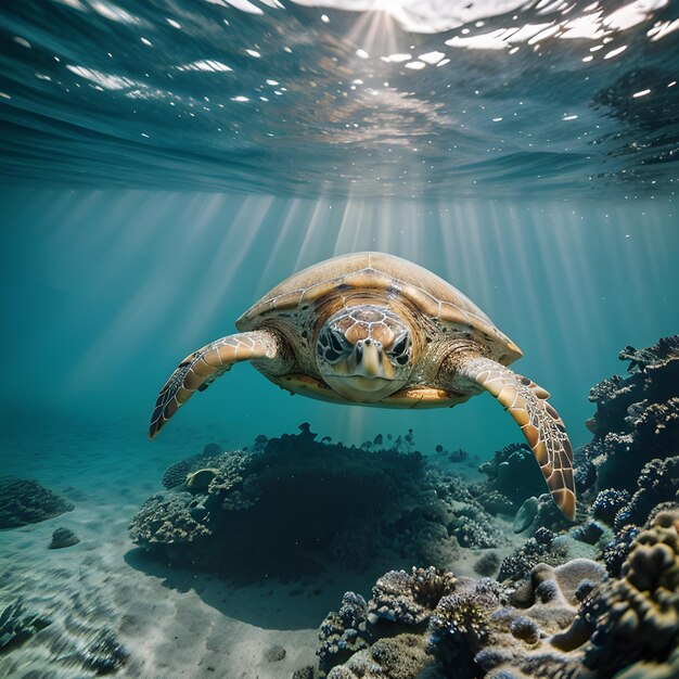 La tortue de mer nage dans l'océan