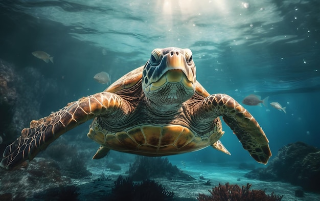 Tortue de mer sous l'eau sur le fond