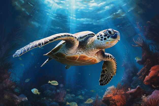 Photo tortue de mer sous la mer par l'ia générative