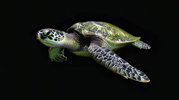 La tortue de mer verte sur un fond noir massif