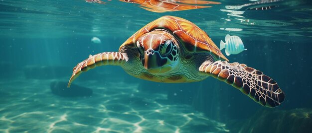 Photo une tortue de mer verte nageant dans l'eau