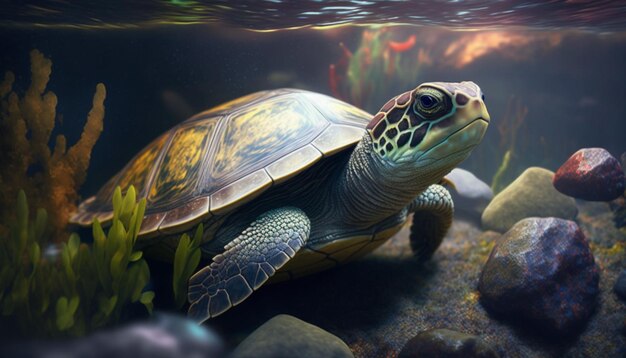 Tortue en mer