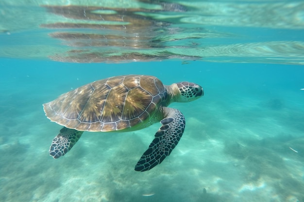 Tortue nageant dans une eau claire