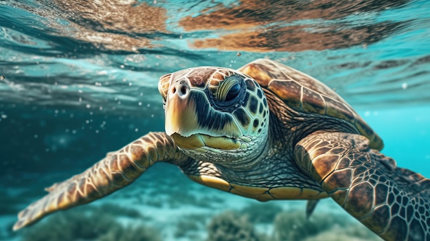 Une tortue nageant dans l'eau Generative AI Art