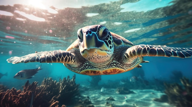 Une tortue nageant dans l'eau Generative AI Art