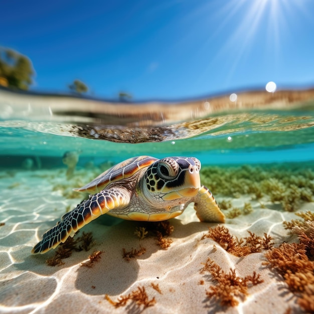 Une tortue nageant dans l'eau