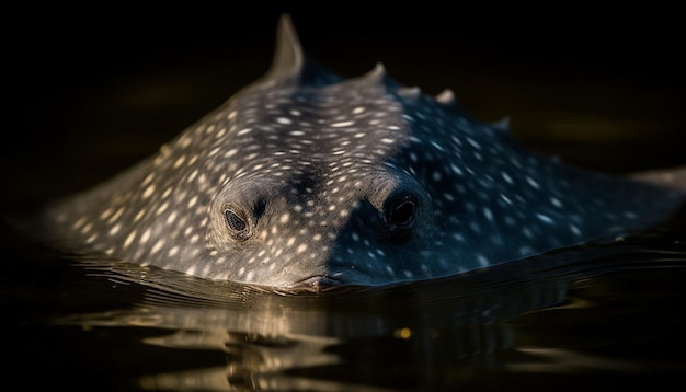 Tortue ponctuée nageant dans l'eau bleue regardant la caméra générée par l'intelligence artificielle