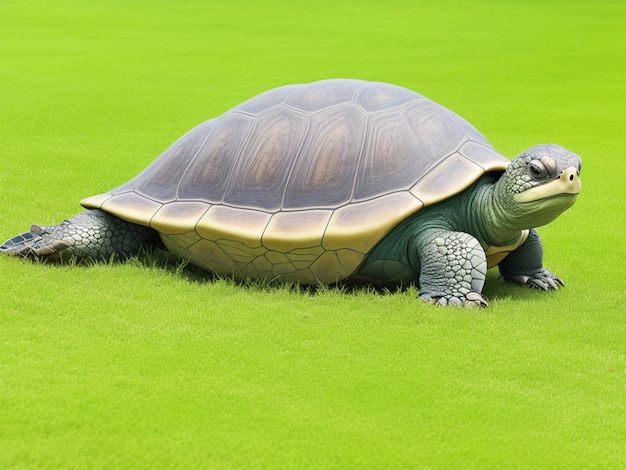 la tortue rampe sur l'herbe verte