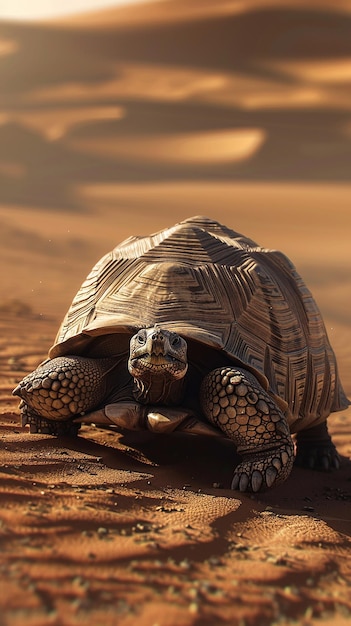 une tortue se promène dans le désert