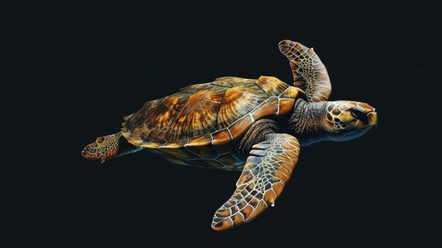 La tortue à tête blanche sur un fond noir massif