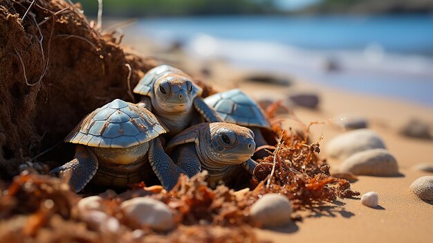 Photo les tortues éclosent de leurs œufs sur la plage et rampent