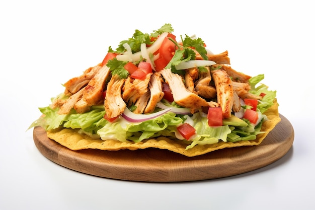 Tostada de poulet sur fond blanc Ai générative