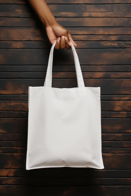 Tote sac canvas tissu tissu sac d'achat maquette modèle blanc Personne tenant un sac à la main