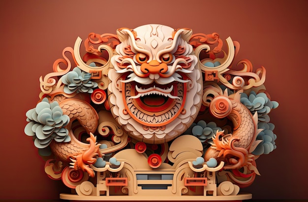 Le totem majestueux du dragon chinois en 3D Les signes du zodiaque chinois