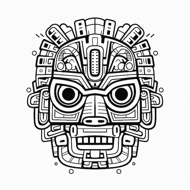 Photo le totem de monstre aztèque masque la couleur noire et blanche générée par l'ia