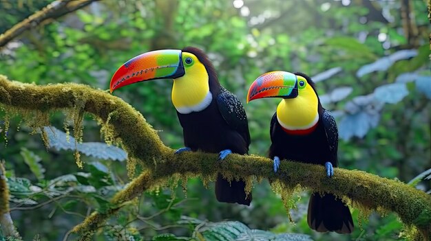 Toucan assis sur la branche dans la végétation verte de la forêt Costa Rica