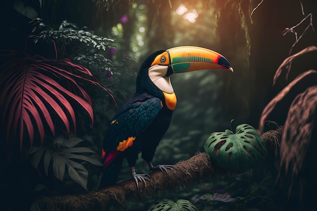 Toucan dans la jungle photographie d'un toucan dans un gros plan de la jungle Generative AI