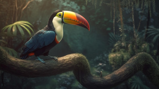 Un toucan est assis sur une branche dans la junglegénérative ai