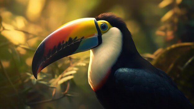 Un toucan avec un oeil jaune