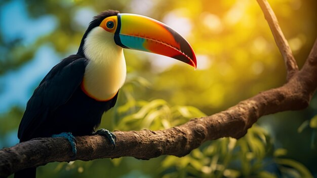 Un toucan vibrant perché sur une branche d'arbre généré par ai