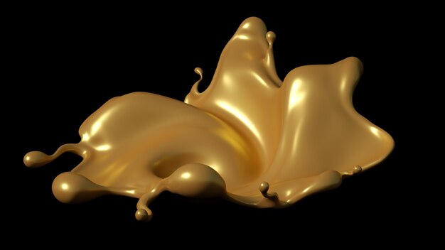 Une touche de caramel doré sur fond noir. Illustration 3D, rendu 3D.