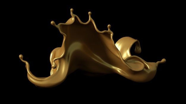 Une touche de caramel doré sur fond noir. Illustration 3D, rendu 3D.